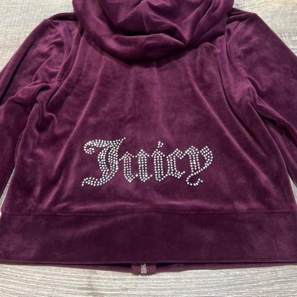 Juicy Couture Bling Rhinestone Velour Hooded Track Jacket Medium Purple Y2K - Picture 3 of 7